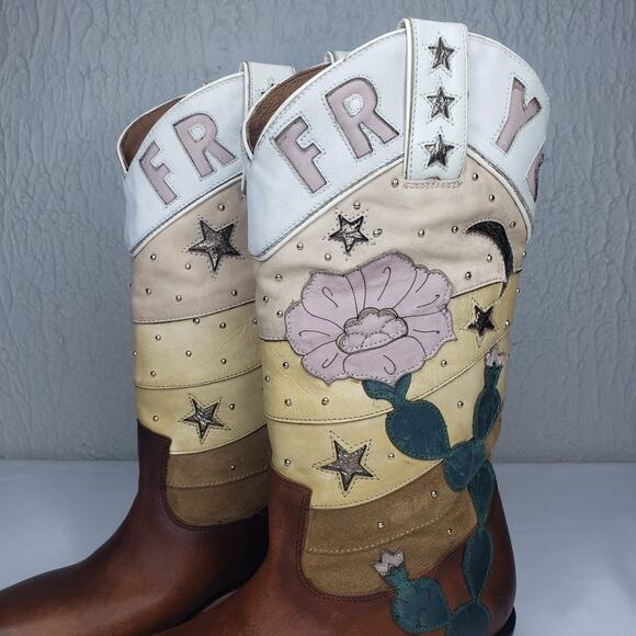 FRYE Billy CACTUS Boots Size 7.5 Multi Color Leather RARE Western Cowgirl - Picture 6 of 16